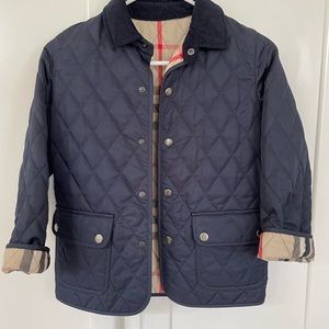 BURBERRY BOYS YOUTH QUILTED NAVY BLUE JACKET COAT SZ 6 corduroy Excellent